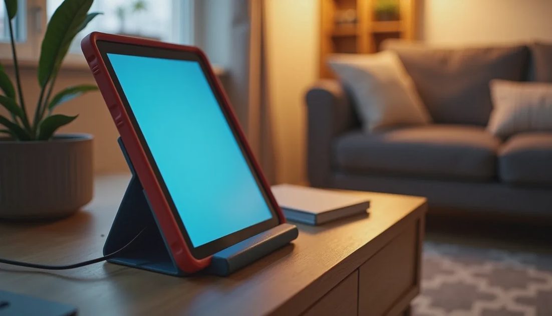 Overnight charging location outside the bedroom Child’s tablet charging overnight in a shared family space