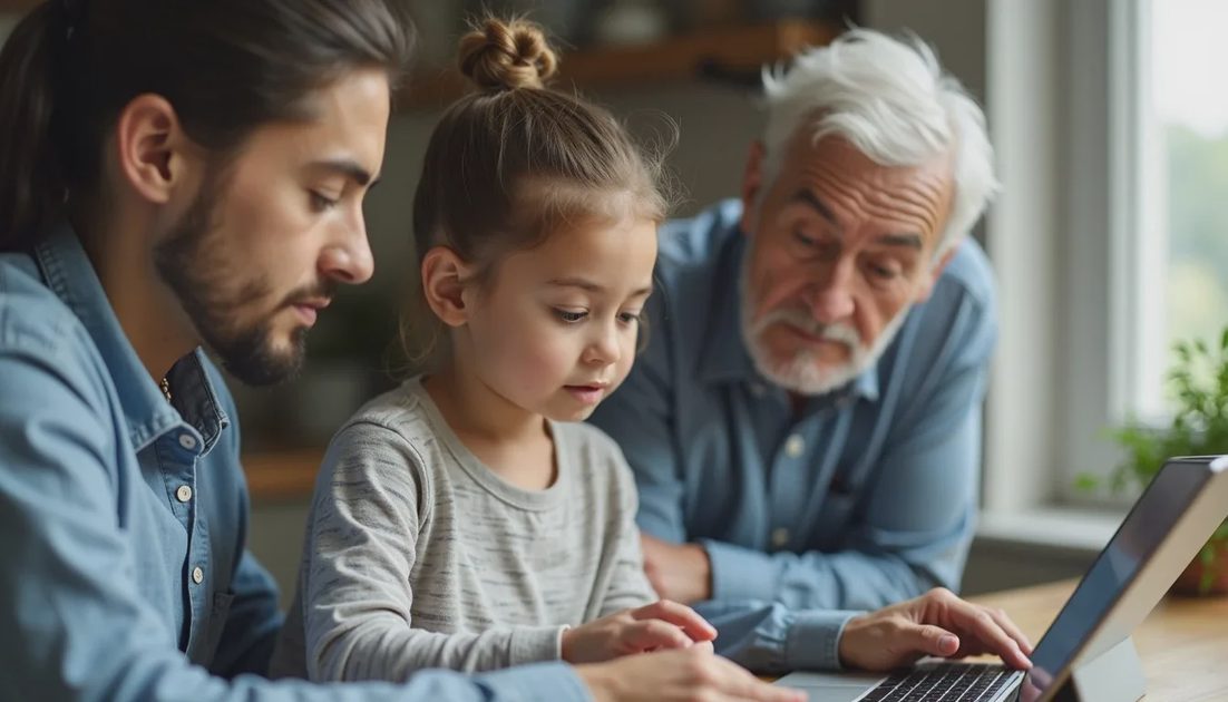 Adult child assisting a parent with password manager setup