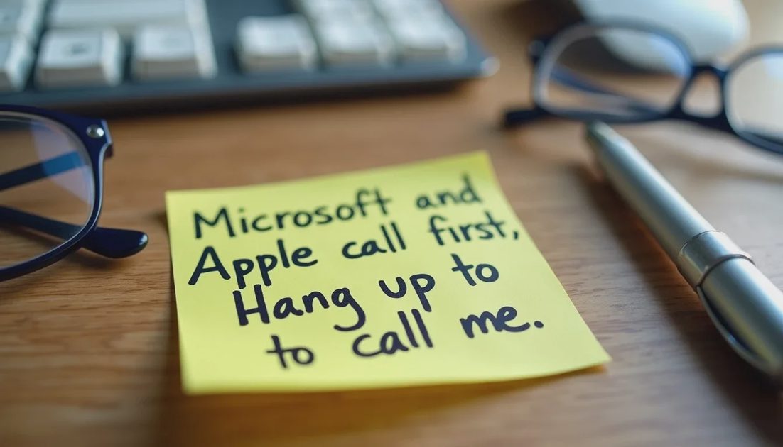 Handwritten reminder note near a computer warning against calling pop-up numbers