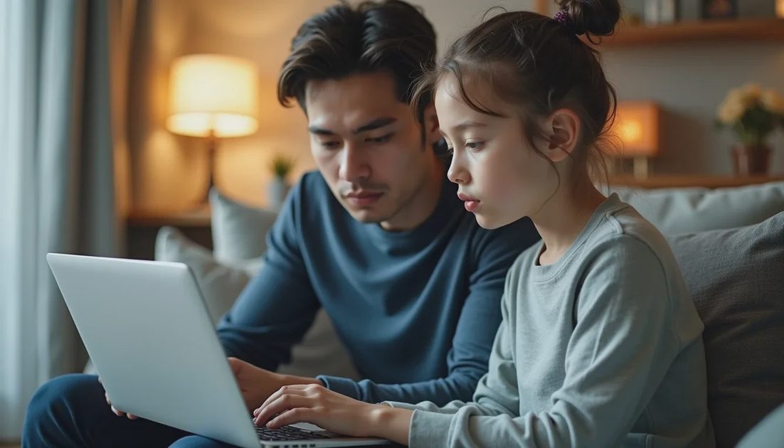 Parent and teen looking at a fuller-featured security dashboard together